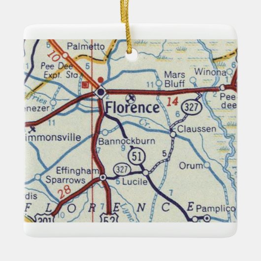 Florence SC Map Keramisch Ornament (Voorkant)