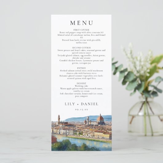 Florence Skyline Watercolor Elegant Wedding Menu (Staand voorkant)