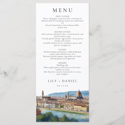 Florence Skyline Watercolor Elegant Wedding Menu (Voorkant)