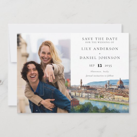 Florence Skyline Watercolor Photo Wedding Save The Date (Voorkant)