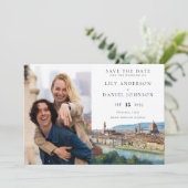 Florence Skyline Watercolor Photo Wedding Save The Date (Staand voorkant)