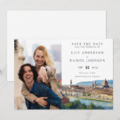 Florence Skyline Watercolor Photo Wedding Save The Date (Voorkant / Achterkant)