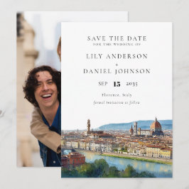 Florence Skyline Watercolor Photo Wedding Save The Date