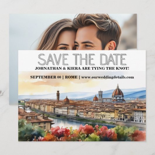 Florence stad skyline waterverf bewerkbare foto kaart (Voorkant / Achterkant)