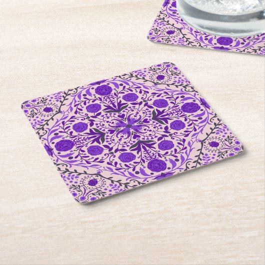 Florence-tegels in violet en katoenroze snoep kartonnen onderzetters (Schuin)