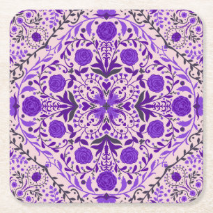 Florence-tegels in violet en katoenroze snoep kartonnen onderzetters