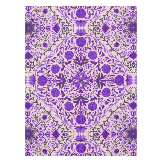 Florence-tegels in violet en katoenroze snoep tafelkleed (Voorkant)