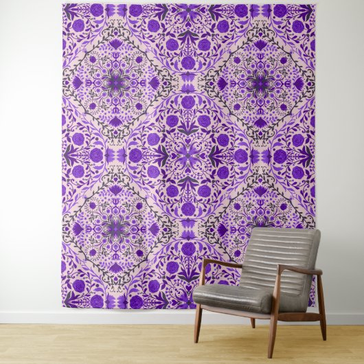 Florence-tegels in violet en katoenroze snoep wandkleed (In situ)