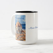 Florence uitzicht | il Duomo | WATERVERF | JOUW NA Tweekleurige Koffiemok (Voorkant links)