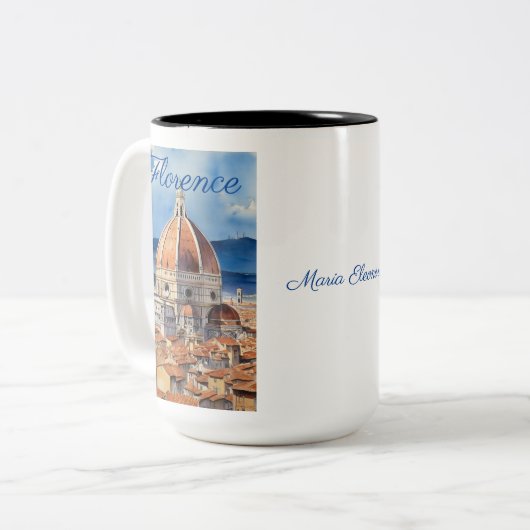 Florence uitzicht | il Duomo | WATERVERF | JOUW NA Tweekleurige Koffiemok (Voorkant links)