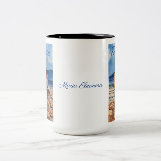 Florence uitzicht | il Duomo | WATERVERF | JOUW NA Tweekleurige Koffiemok (Center)