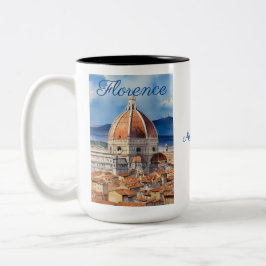 Florence uitzicht | il Duomo | WATERVERF | JOUW NA Tweekleurige Koffiemok