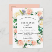 Florence waterkleurige roos goudroze witte bruilof briefkaart (Voorkant / Achterkant)