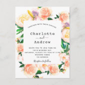Florence waterkleurige witte rozen goudroze bruilo briefkaart (Voorkant)
