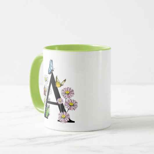 Florence Waterverf Butterfly Monogram Letter A Mok (Voorkant links)