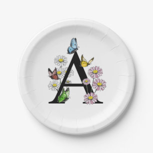 Florence Waterverf Butterfly Monogram Letter A Papieren Bordje