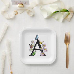 Florence Waterverf Butterfly Monogram Letter A Papieren Bordje