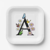 Florence Waterverf Butterfly Monogram Letter A Papieren Bordje (Voorkant)