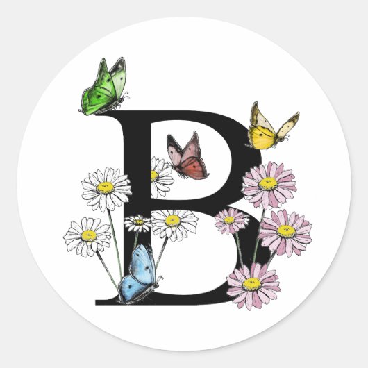 Florence Waterverf Butterfly Monogram Letter B Ronde Sticker (Voorkant)