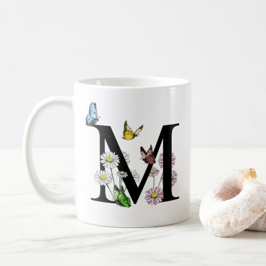 Florence Waterverf Butterfly Monogram Letter M Koffiemok (Met donut)