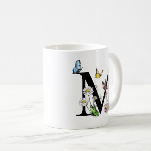 Florence Waterverf Butterfly Monogram Letter M Koffiemok (Voorkant rechts)