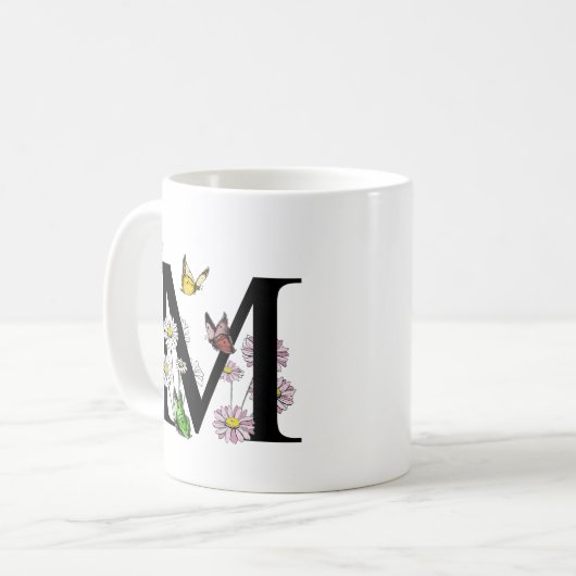 Florence Waterverf Butterfly Monogram Letter M Koffiemok (Voorkant links)