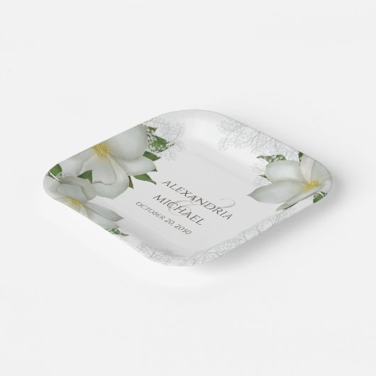 Florence Waterverf Elegant Magnolia Flower Blooms Papieren Bordje (Gebogen)