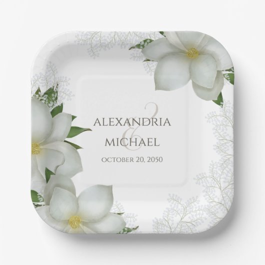 Florence Waterverf Elegant Magnolia Flower Blooms Papieren Bordje (Voorkant)