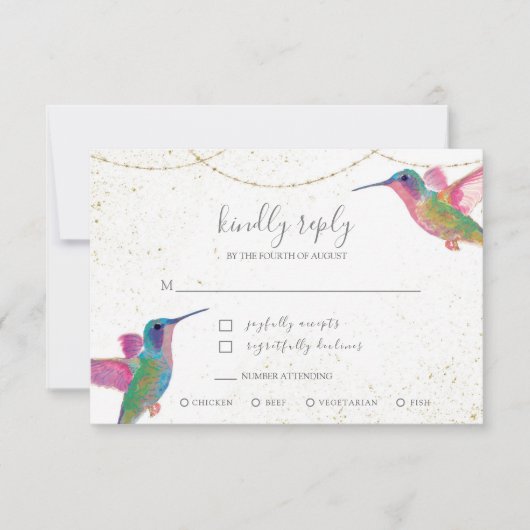 Florence Waterverf Hummingbird Gold RSVP Card (Voorkant)