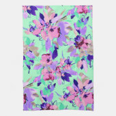 Florence waterverf patroon blauwgroen paars roze theedoek (Verticaal)