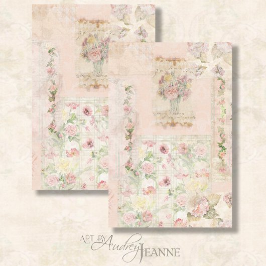 Florence Waterverf  roze bloemen ontkoppeling Tissuepapier