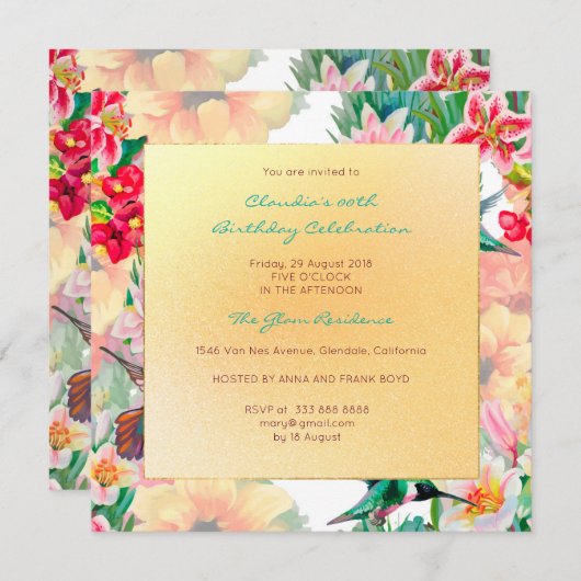 Florence Waterverf Spring Event Birthday Gold Kaart (Voorkant / Achterkant)