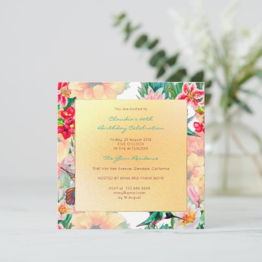 Florence Waterverf Spring Event Birthday Gold Kaart (Staand voorkant)