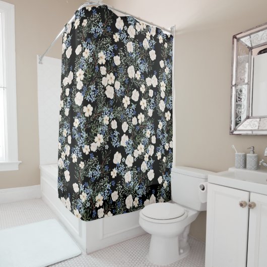 Florence Waterverf Wildbloemen Roze Blauwe Blauwe  Douchegordijn (In situ)