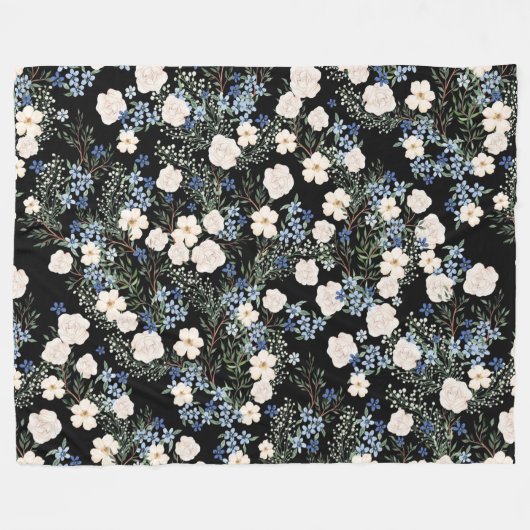 Florence Waterverf Wildbloemen Roze Blauwe Blauwe Fleece Deken (Voorkant (Horizontaal))