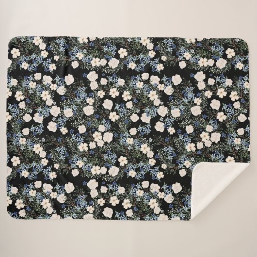 Florence Waterverf Wildbloemen Roze Blauwe Blauwe  Sherpa Deken (Voorkant (horizontaal))