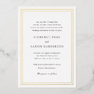Florence White Elegant Huwelijk Folie Uitnodiging