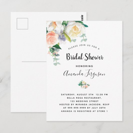 Florence white rose goudroze vrijgezellenfeest briefkaart (Voorkant / Achterkant)