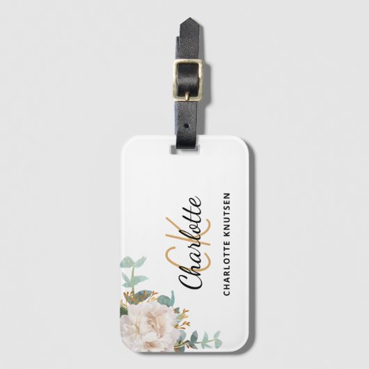 Florence-witte eucalyptusmonogram bagagelabel (Voorkant (verticaal))