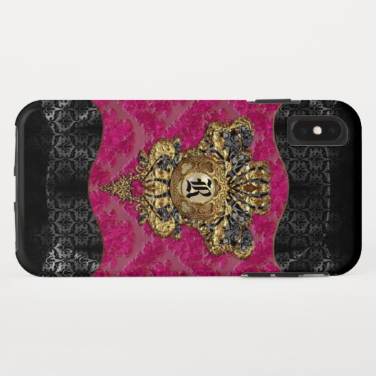 Florendyne Elegant Damask Monogram Case-Mate iPhone Case (Achterkant (horizontaal))