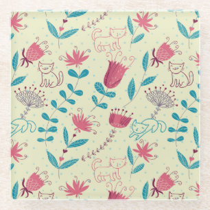 Florentieel patroon met cartoon katten glazen onderzetter