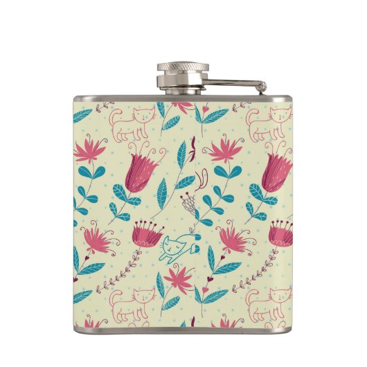 Florentieel patroon met cartoon katten heupfles (Achterkant)