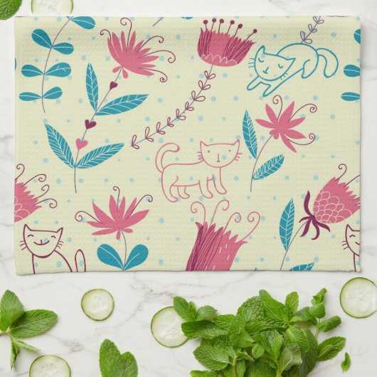 Florentieel patroon met cartoon katten theedoek (Gevouwen)