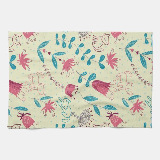 Florentieel patroon met cartoon katten theedoek (Horizontaal)