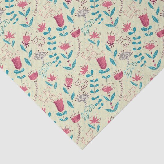 Florentieel patroon met cartoon katten tissuepapier (Detail)