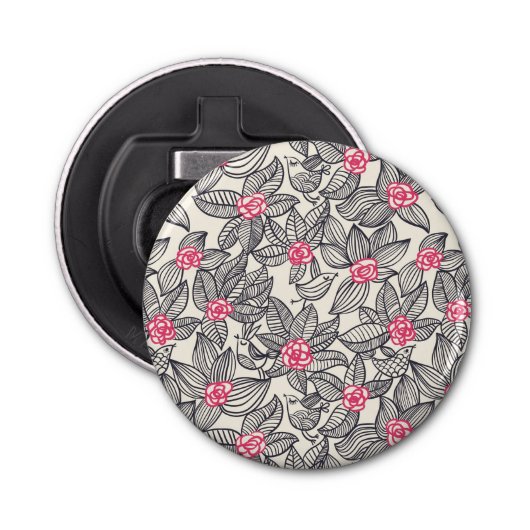 Florentieel patroon met cartoon vogels button flesopener (Voorkant)