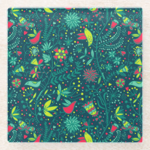 Florentieel patroon met cartoon vogels glazen onderzetter