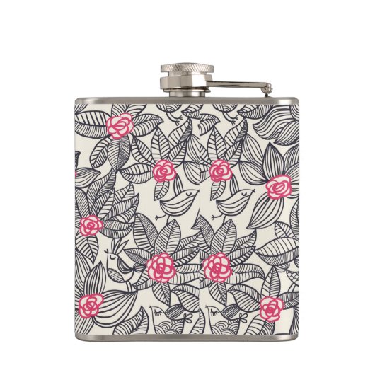 Florentieel patroon met cartoon vogels heupfles (Achterkant)