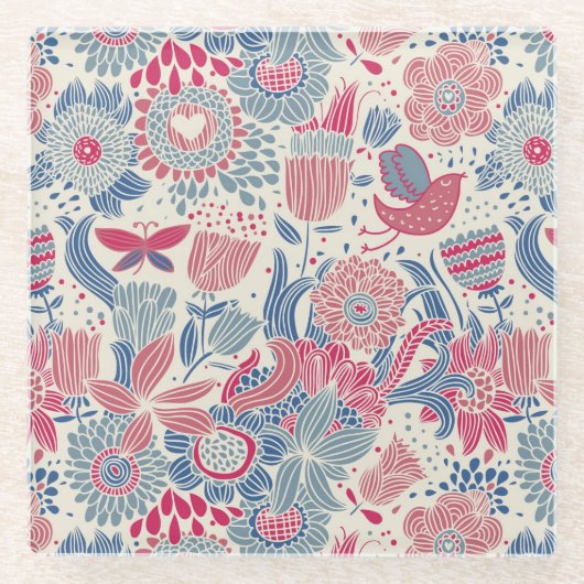 Florentieel patroon met vogel en vlinder glazen onderzetter (Voorkant)