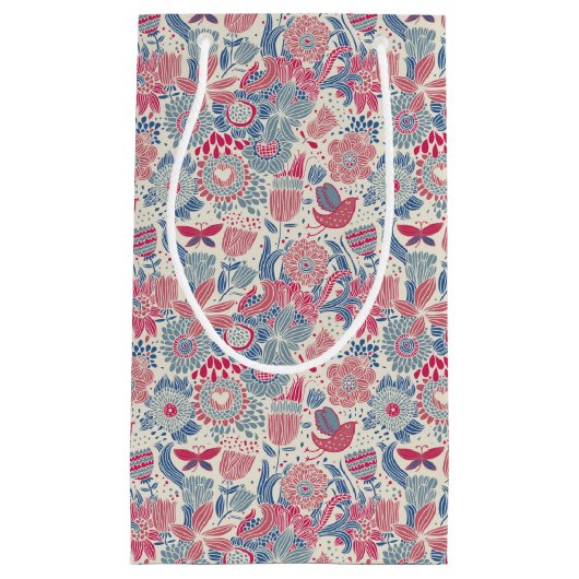 Florentieel patroon met vogel en vlinder klein cadeauzakje (Voorkant)